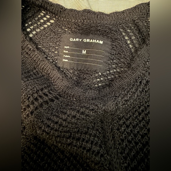 Gary Graham Alpaca Blend Black Knit Crewneck Long Sleeve Pointelle Sweater - Picture 5 of 5